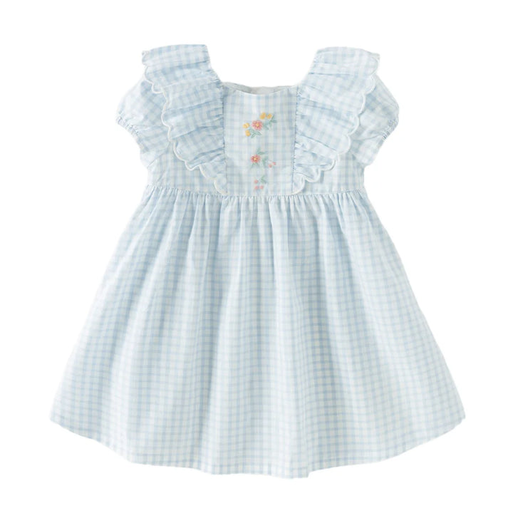Girls Blue Plaid Cotton Dress