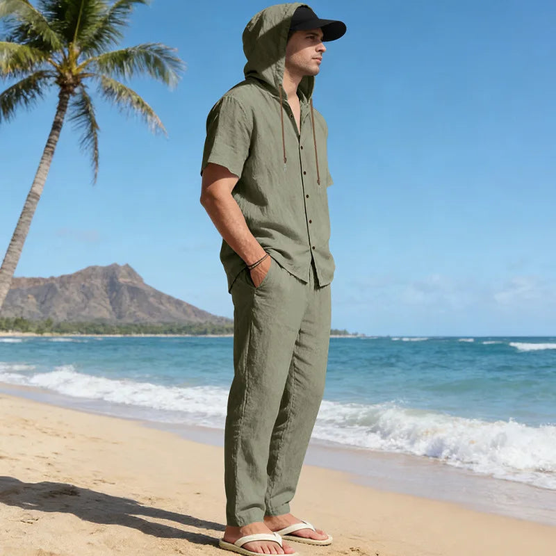 Men’s Linen Summer Set | Breathable Short Sleeve Shirt & Pants