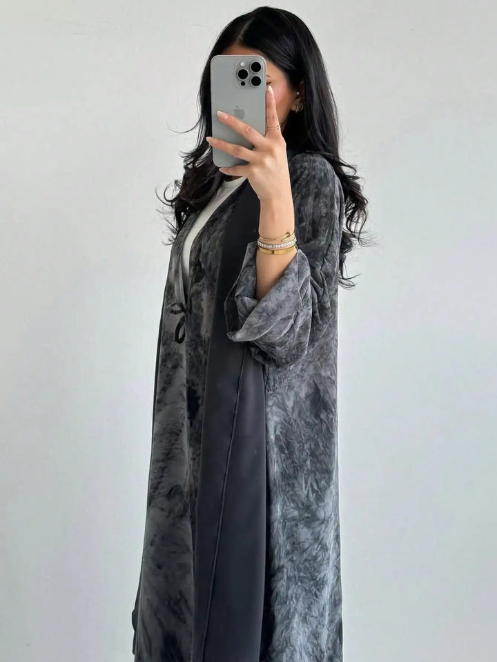 Women’s Open Abaya | Artistic Tie-Dye Modest Layering Design