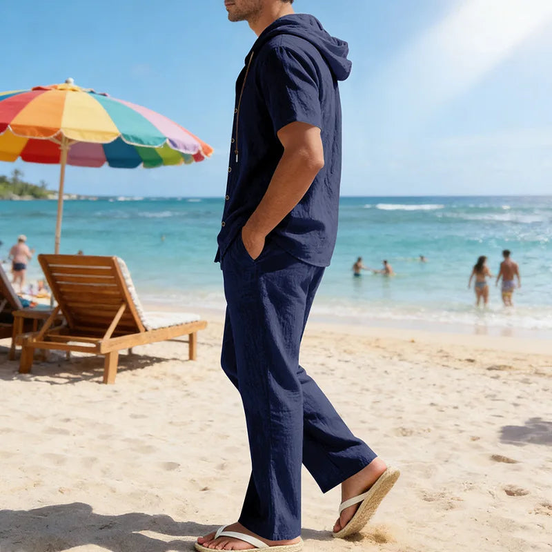 Men’s Linen Summer Set | Breathable Short Sleeve Shirt & Pants