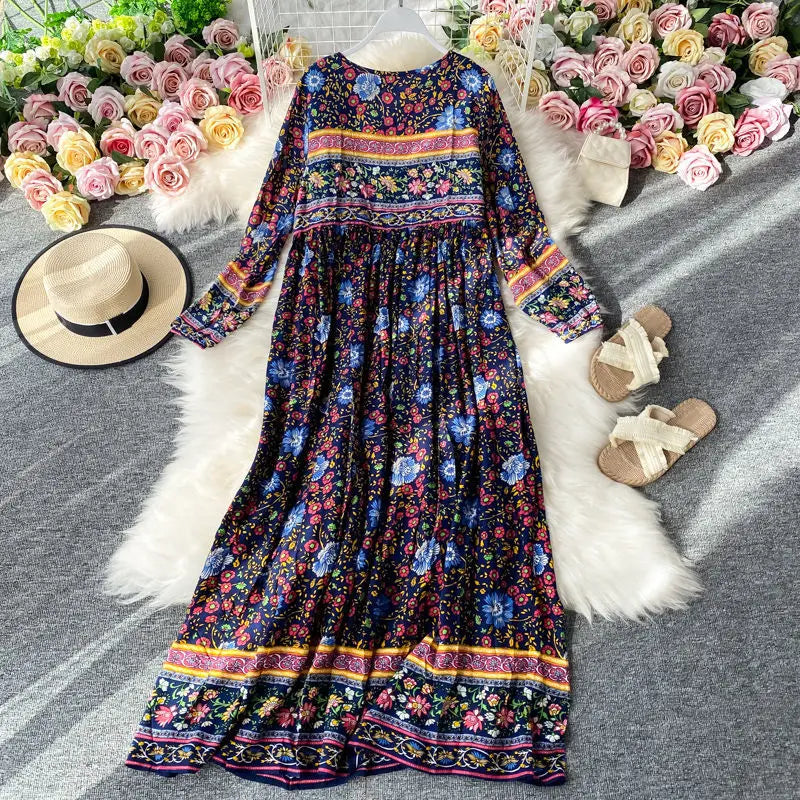 Women’s Retro Floral Long Jalabiya | جلابية نسائية طويلة بنقشة زهور