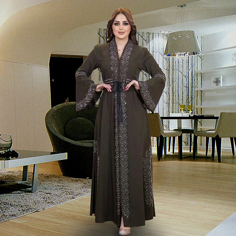 Women’s Crystal Rhinestone Open Abaya | عباية مفتوحة بتفاصيل كريستالية راقية