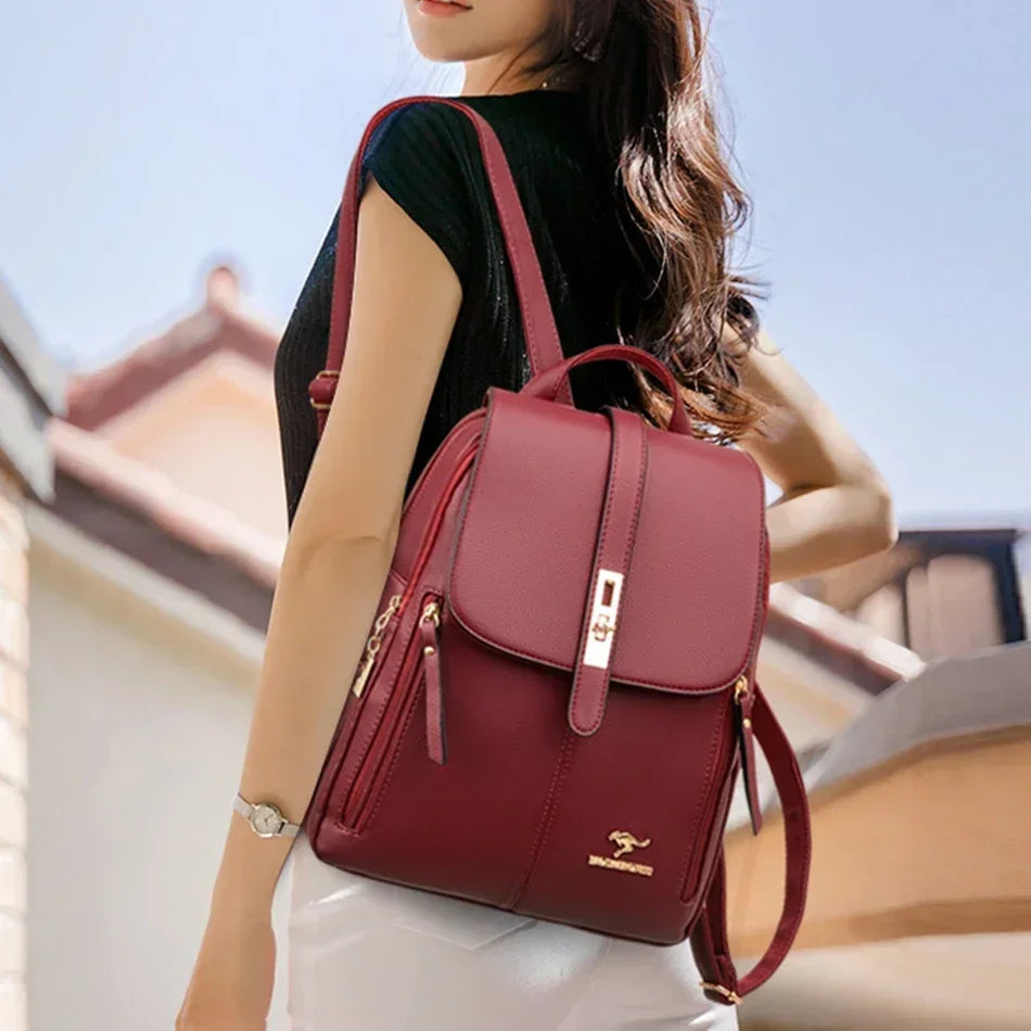 Women’s Vintage Leather-Look Backpack | حقيبة ظهر نسائية بطابع كلاسيكي