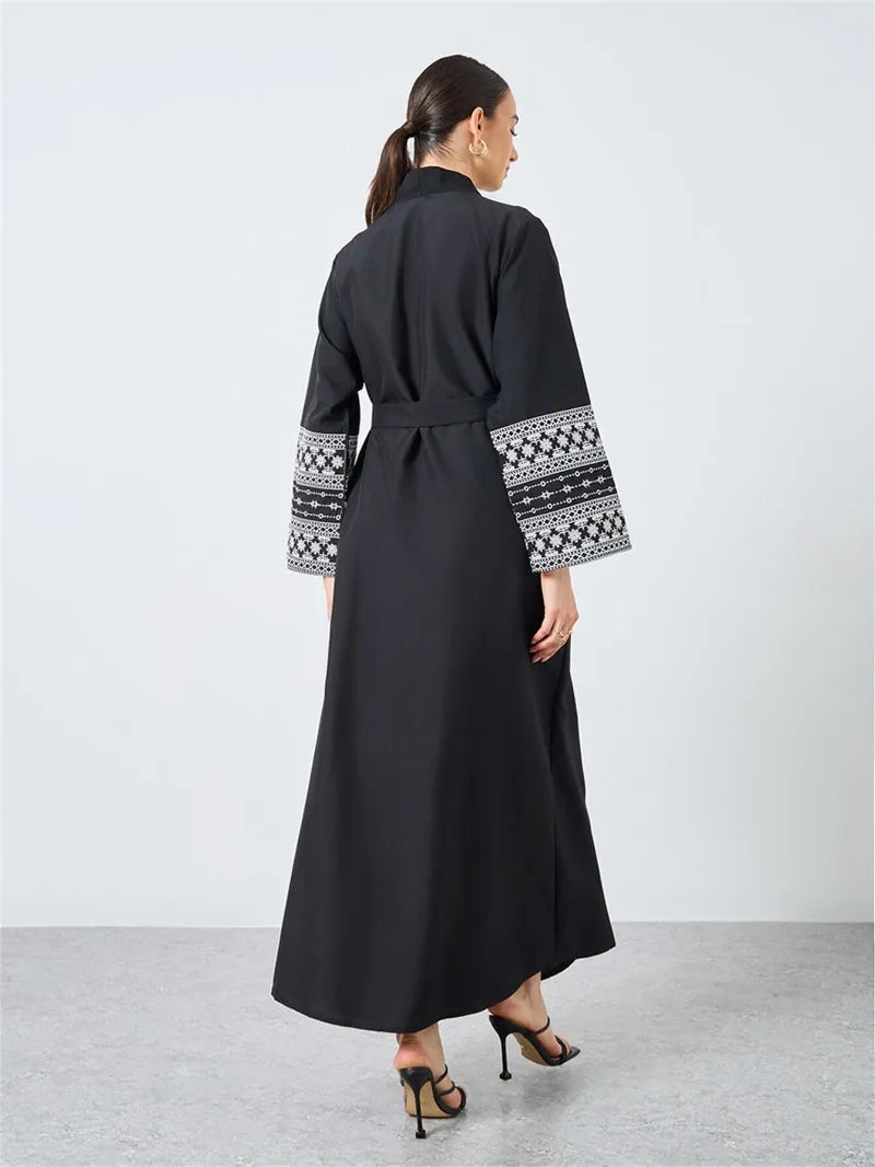 Women’s Open Abaya | Elegant Belted Cuff Detail Design