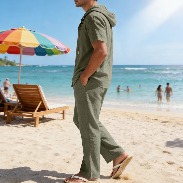 Men’s Linen Summer Set | Breathable Short Sleeve Shirt & Pants