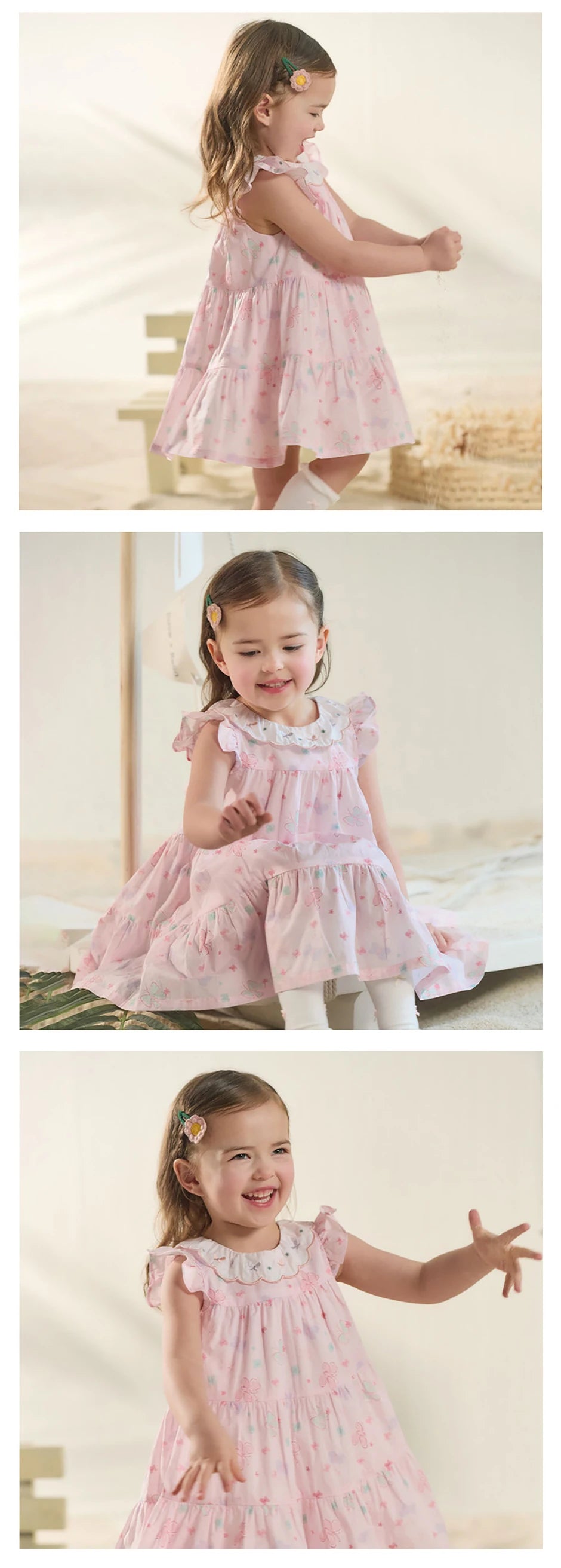 Girls Pink Butterfly Print Mesh Dress
