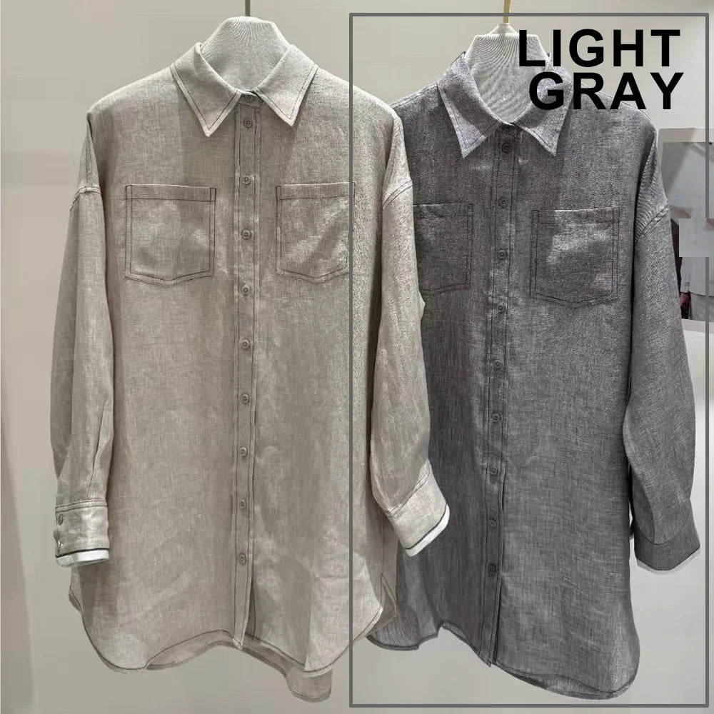 Linen Long Blouse – Minimal Elegant Loose Fit