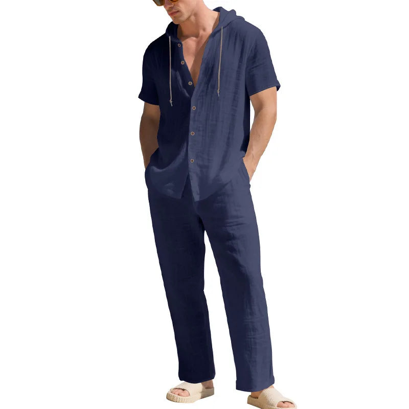 Men’s Linen Summer Set | Breathable Short Sleeve Shirt & Pants