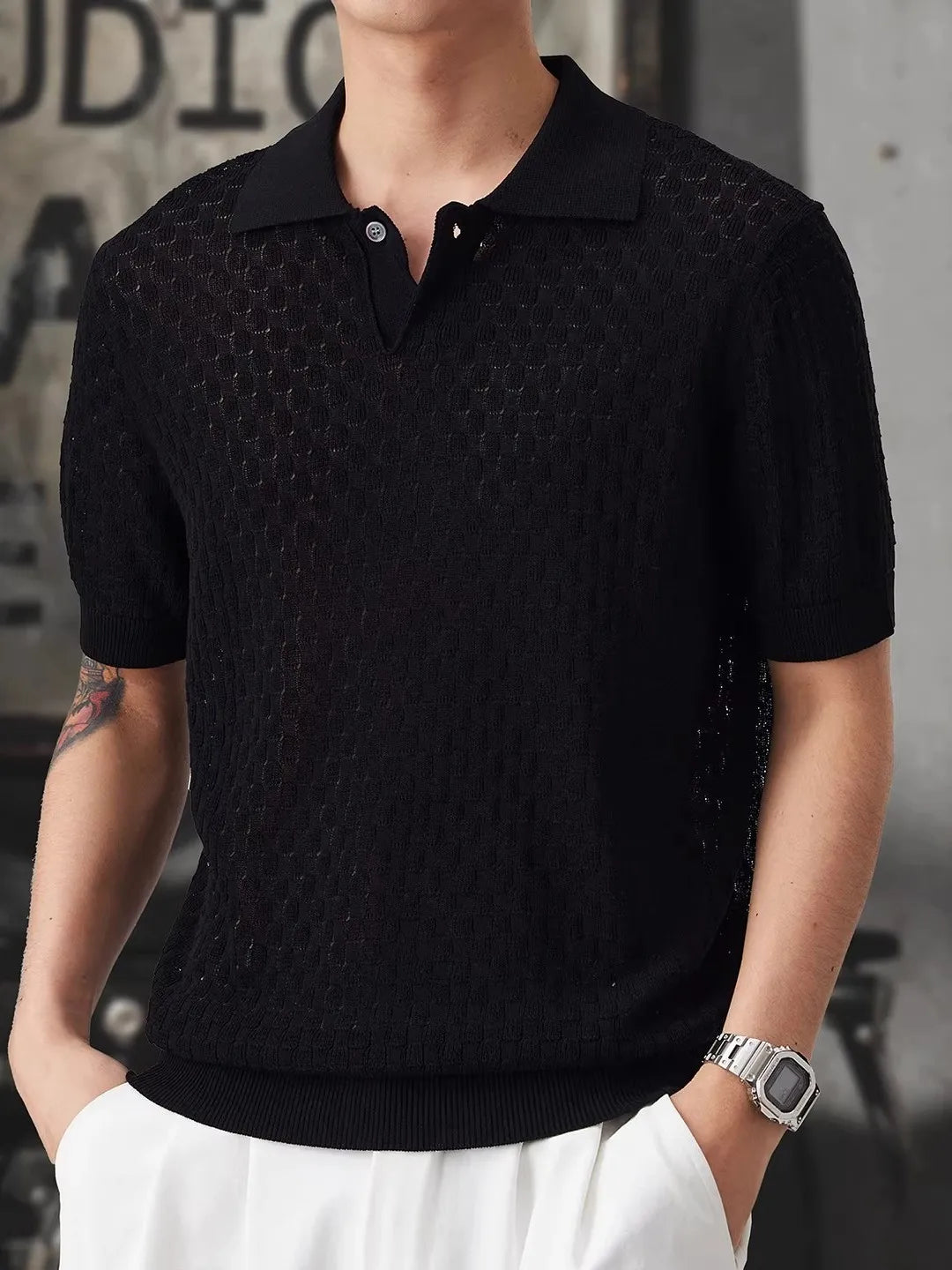 Men’s Loose Fit Knit Polo Shirt
