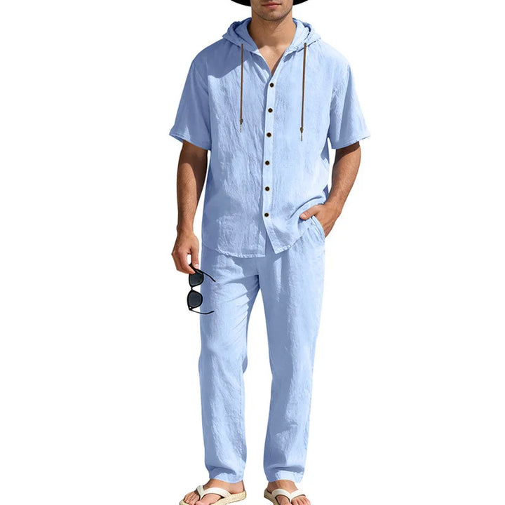 Men’s Linen Summer Set | Breathable Short Sleeve Shirt & Pants