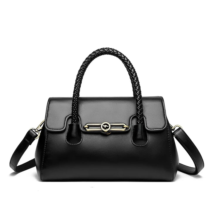 Women’s Woven-Handle Leather Handbag | حقيبة جلد نسائية بمقبض منسوج