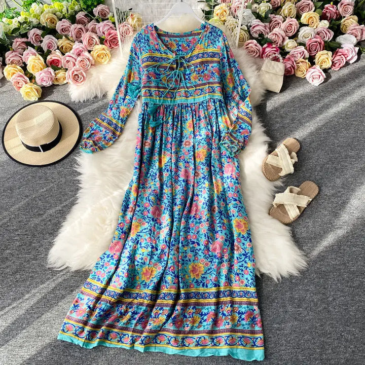 Women’s Retro Floral Long Jalabiya | جلابية نسائية طويلة بنقشة زهور