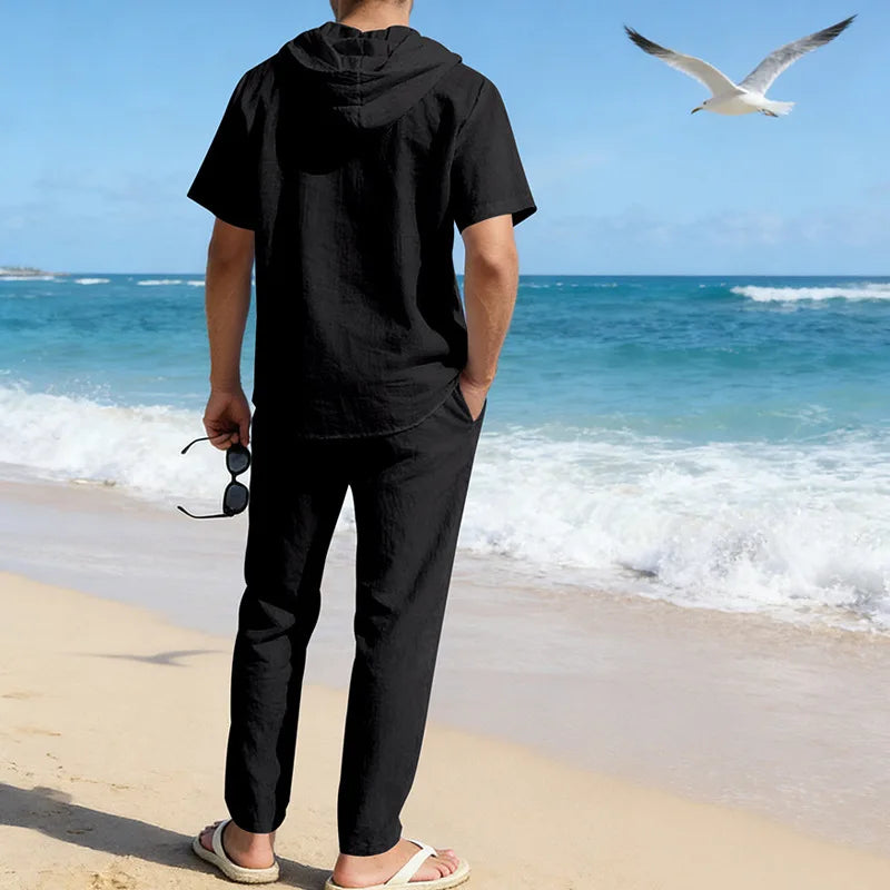 Men’s Linen Summer Set | Breathable Short Sleeve Shirt & Pants