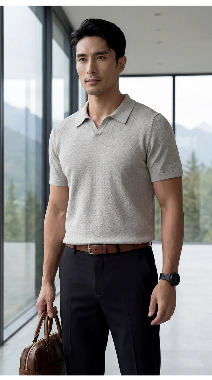 Men’s Mulberry Silk Knit Polo Shirt