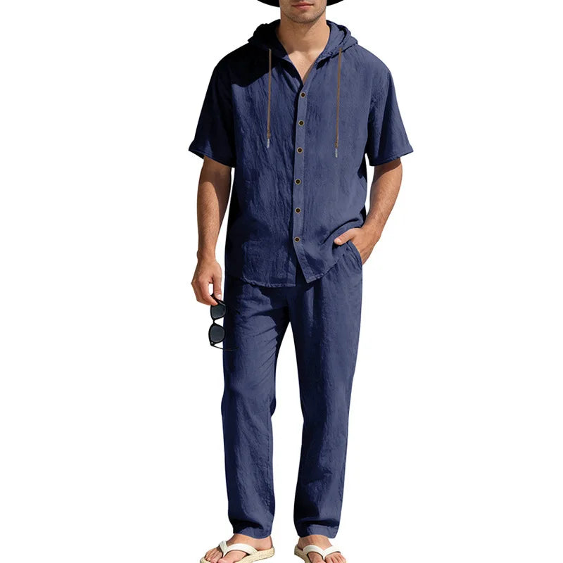 Men’s Linen Summer Set | Breathable Short Sleeve Shirt & Pants
