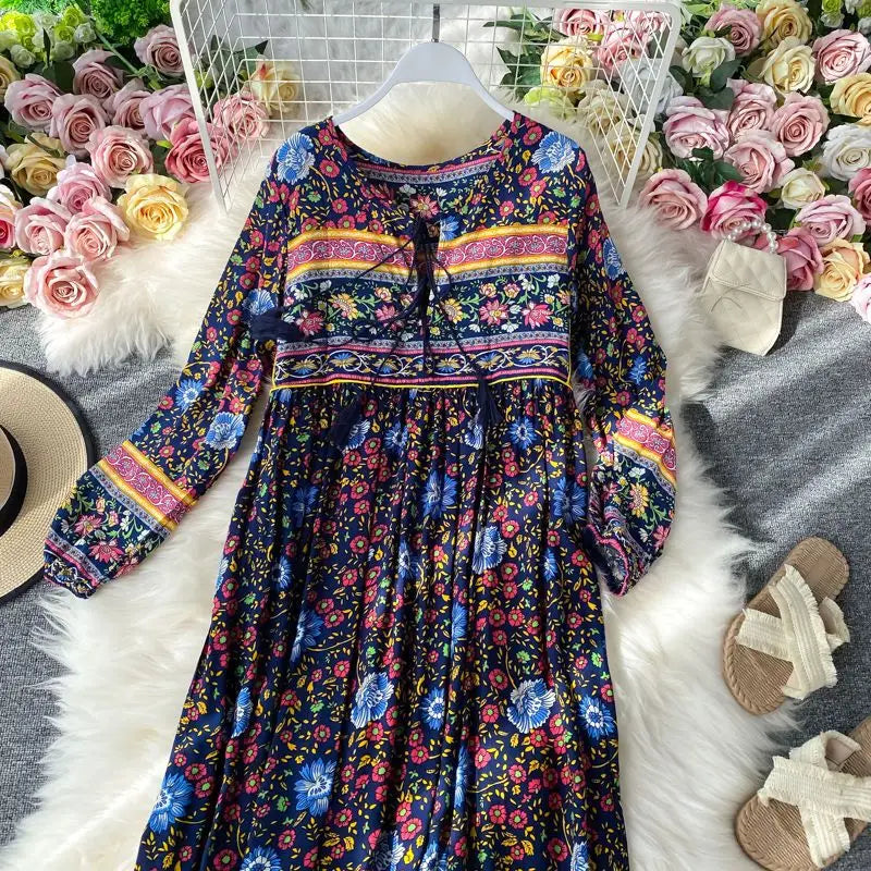 Women’s Retro Floral Long Jalabiya | جلابية نسائية طويلة بنقشة زهور