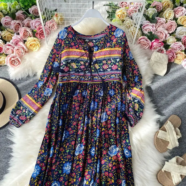 Women’s Retro Floral Long Jalabiya | جلابية نسائية طويلة بنقشة زهور
