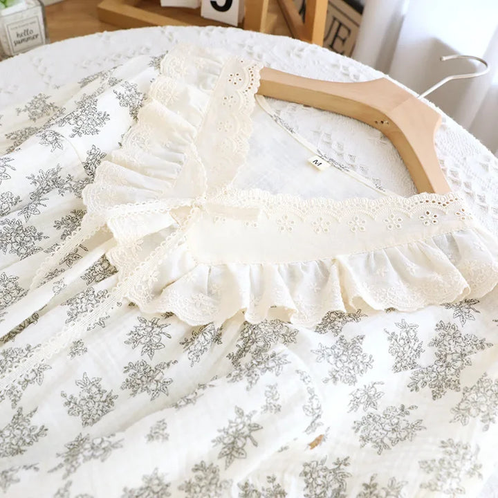 Women’s Cotton Gauze Sleep Dress | جلابية قطنية صيفية للبيت - Lace Trim