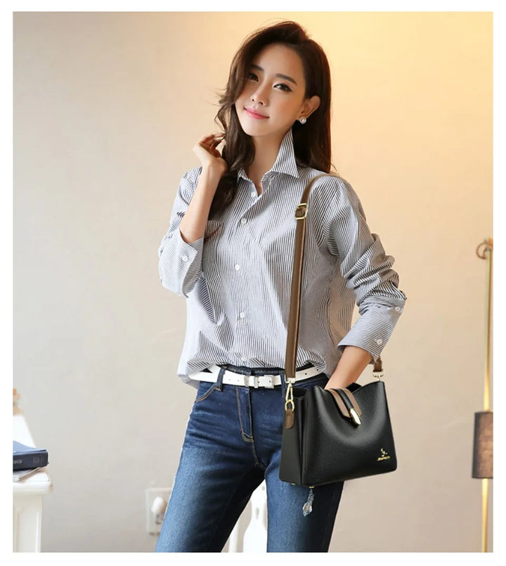 Women’s Casual Leather-Look Tote Bag | حقيبة توت نسائية عملية