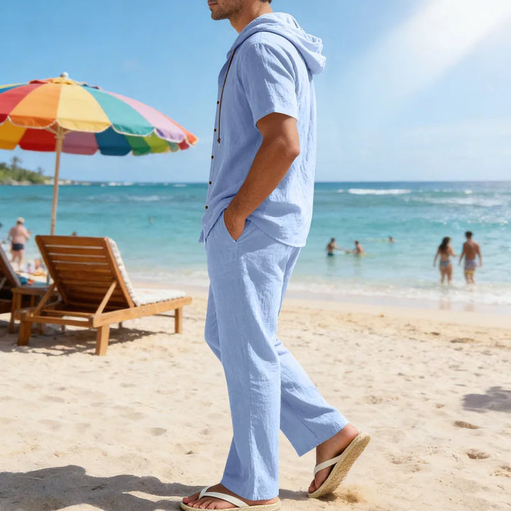 Men’s Linen Summer Set | Breathable Short Sleeve Shirt & Pants