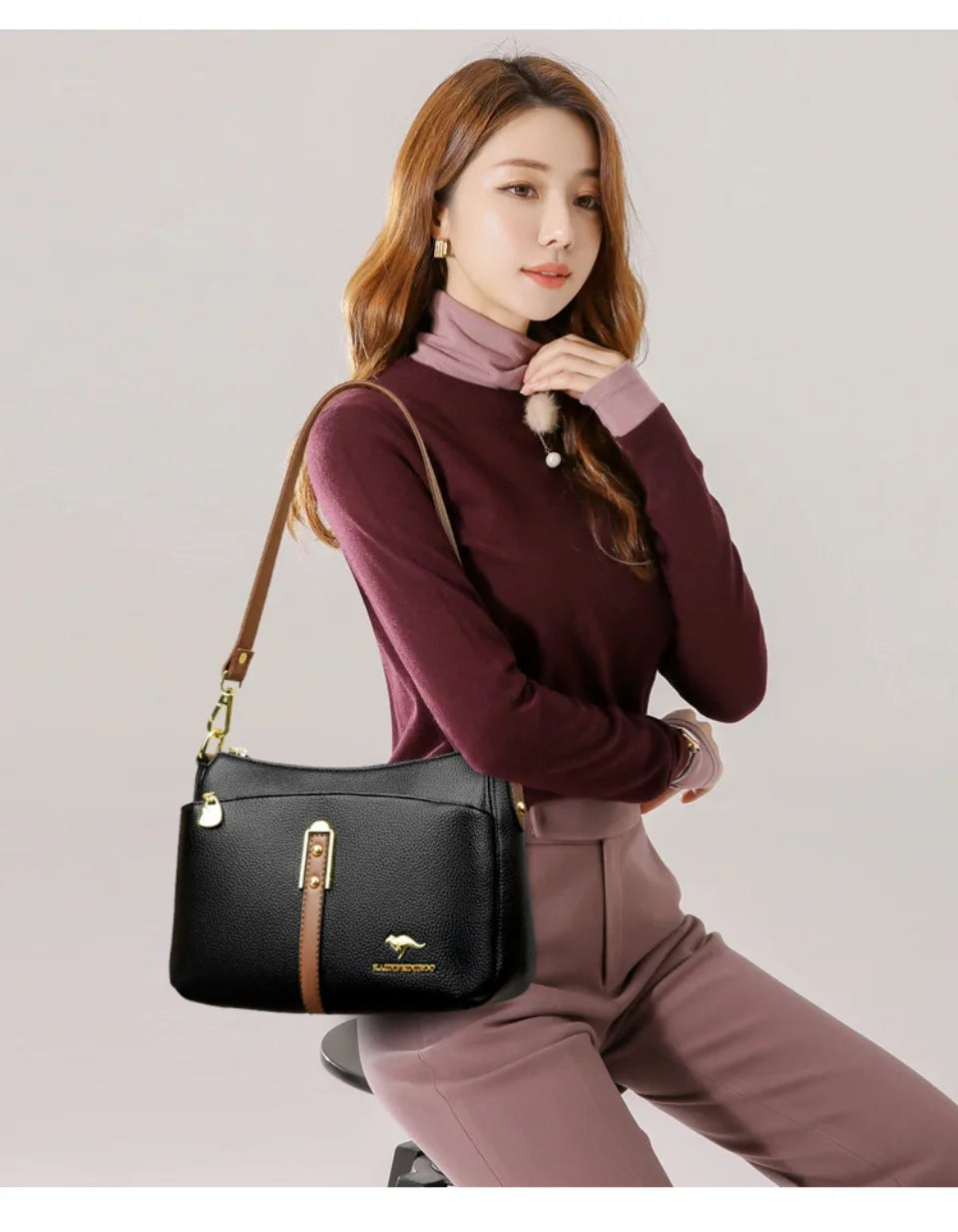 Women’s Three-Layer Shoulder Bag | Elegant Soft Crossbody