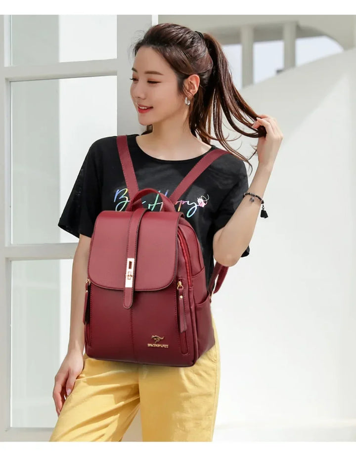 Women’s Vintage Leather-Look Backpack | حقيبة ظهر نسائية بطابع كلاسيكي