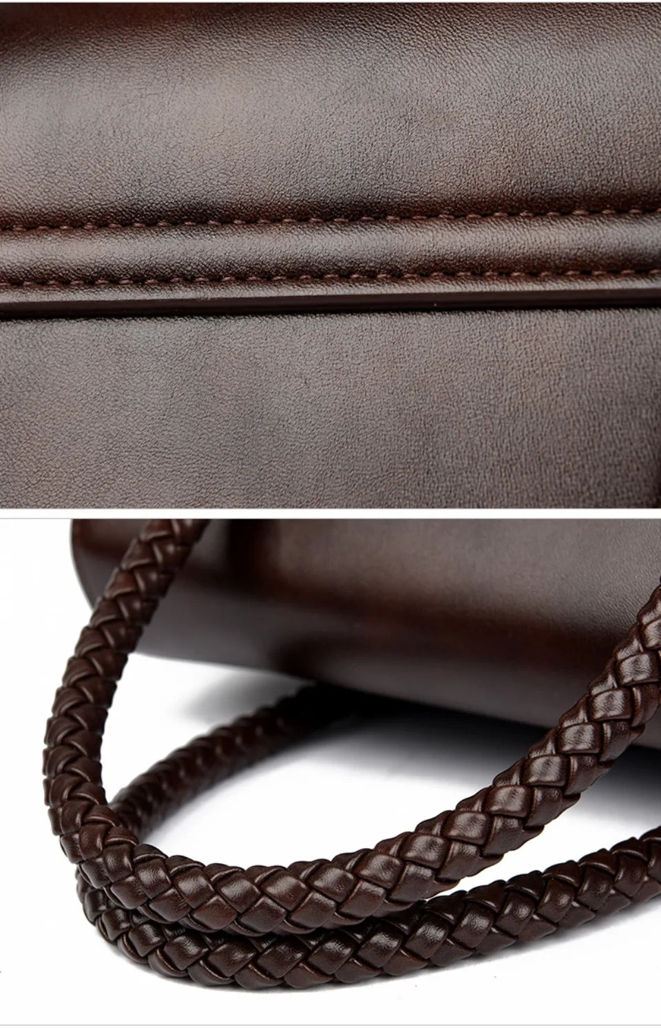 Women’s Woven-Handle Leather Handbag | حقيبة جلد نسائية بمقبض منسوج