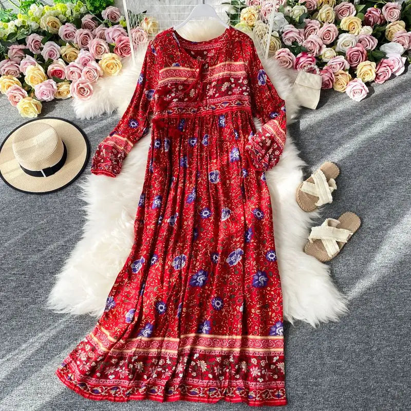 Women’s Retro Floral Long Jalabiya | جلابية نسائية طويلة بنقشة زهور