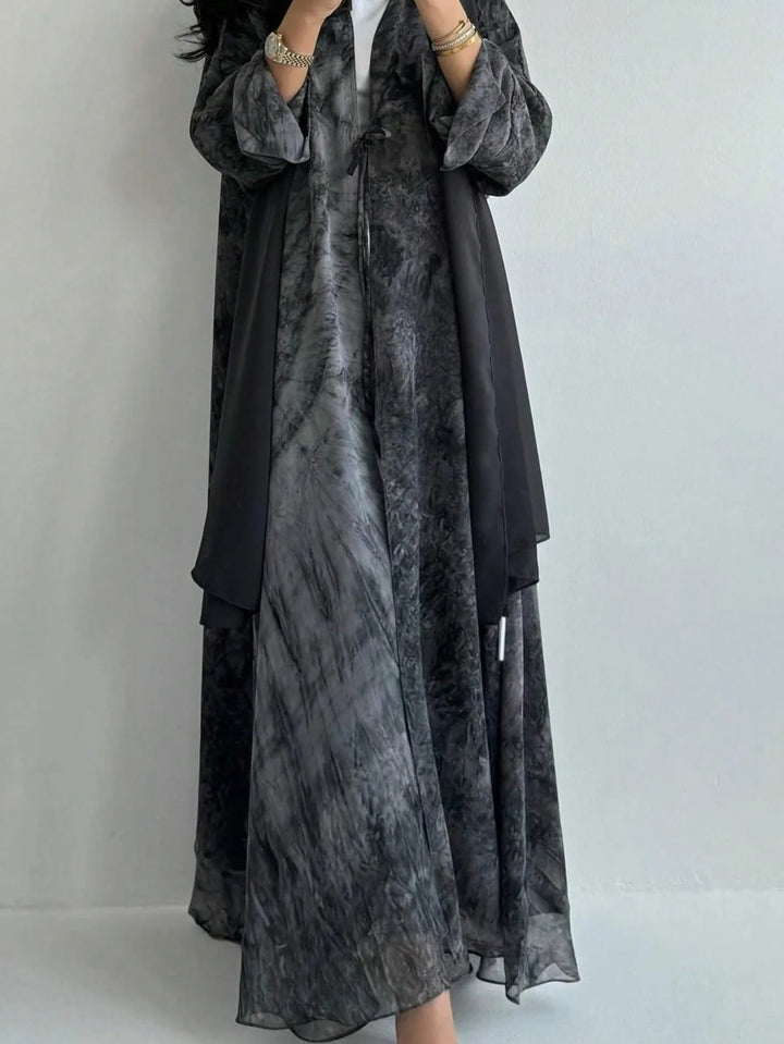 Women’s Open Abaya | Artistic Tie-Dye Modest Layering Design