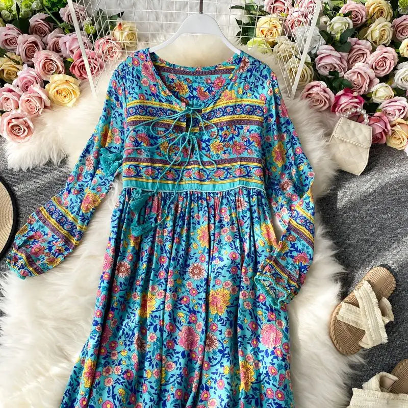 Women’s Retro Floral Long Jalabiya | جلابية نسائية طويلة بنقشة زهور