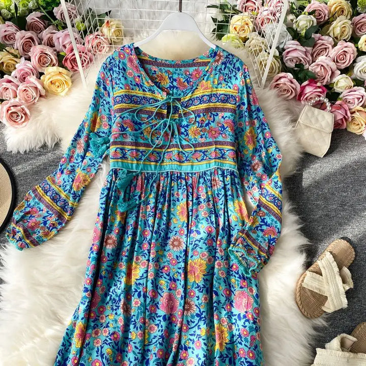 Women’s Retro Floral Long Jalabiya | جلابية نسائية طويلة بنقشة زهور