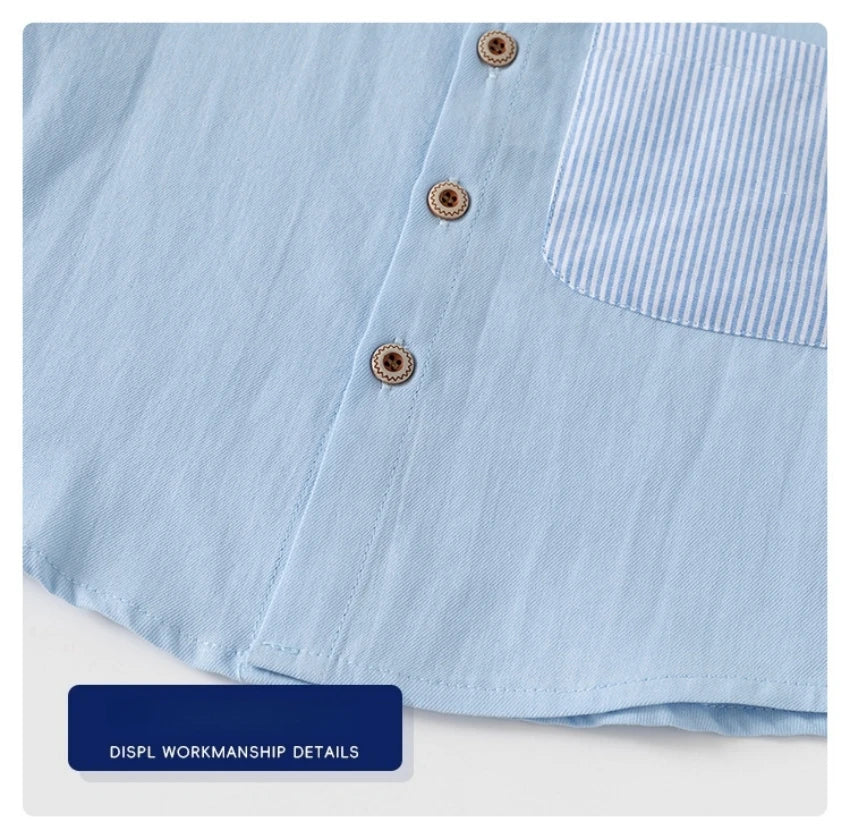 Boys’ 2T–6T Striped Mandarin Collar Shirt | قميص أطفال مخطط بياقة ماندارين لعمر ٢–٦ سنوات