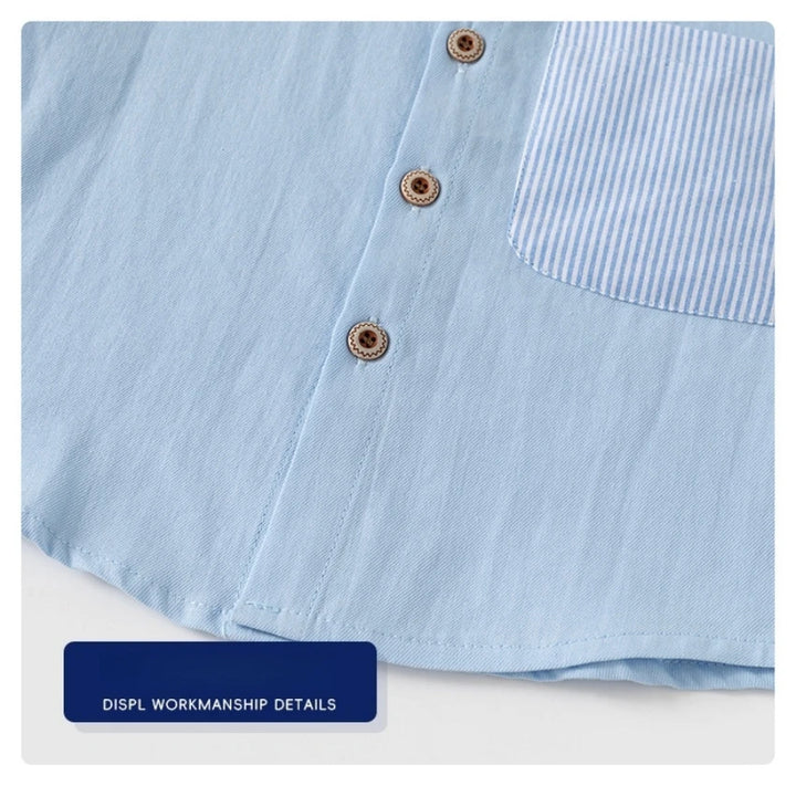 Boys’ 2T–6T Striped Mandarin Collar Shirt | قميص أطفال مخطط بياقة ماندارين لعمر ٢–٦ سنوات