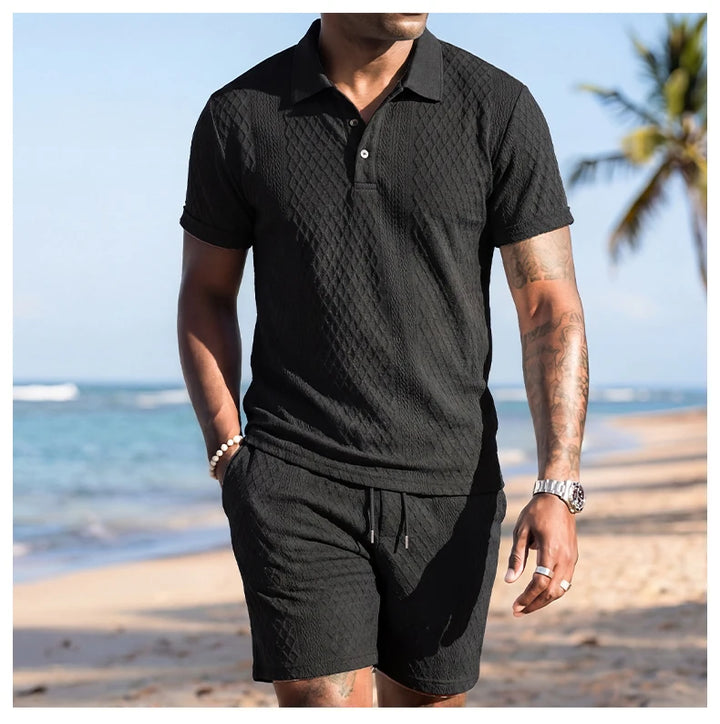 Men’s Solid Summer Set | Casual Short Sleeve Shirt & Shorts Outfit