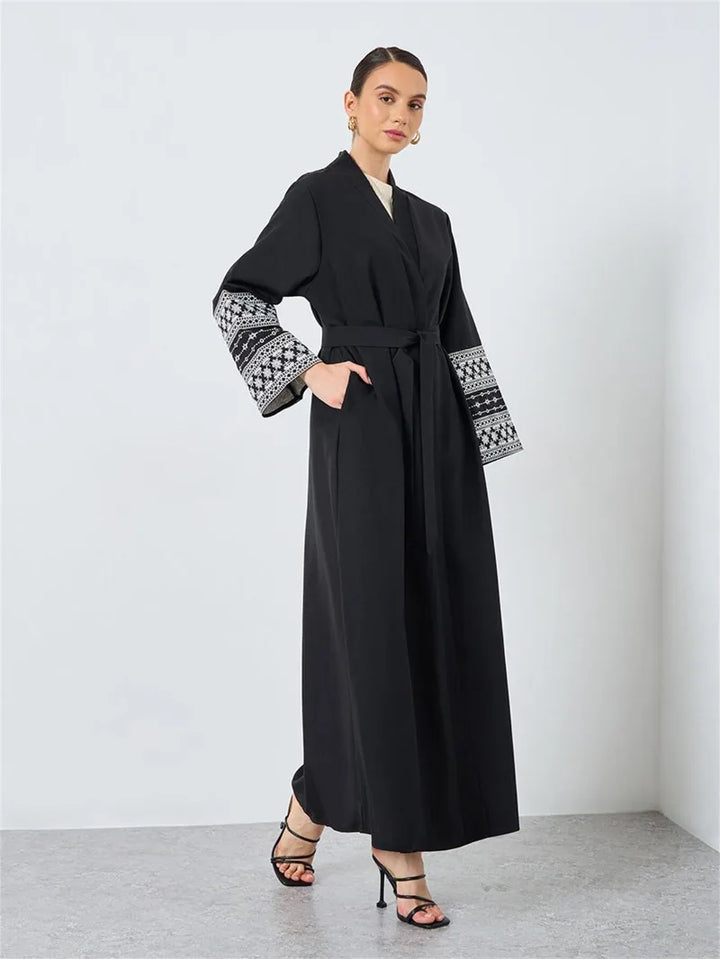 Women’s Open Abaya | Elegant Belted Cuff Detail Design