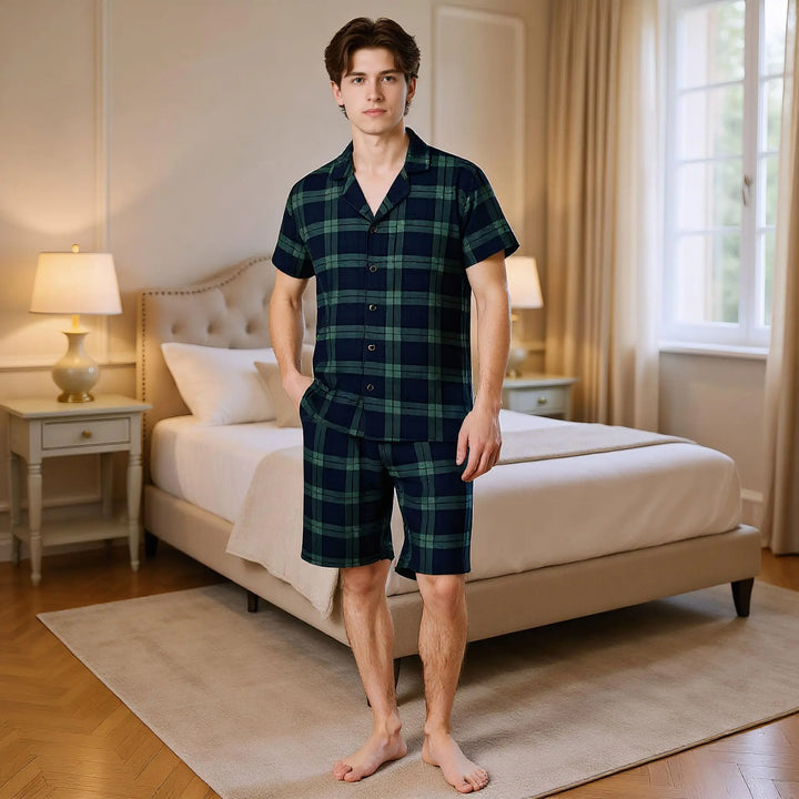 Men’s Solid Pajama Set | Short Sleeve Summer Homewear