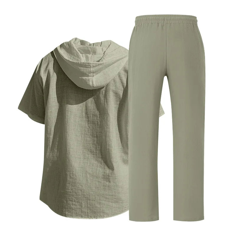 Men’s Linen Summer Set | Breathable Short Sleeve Shirt & Pants