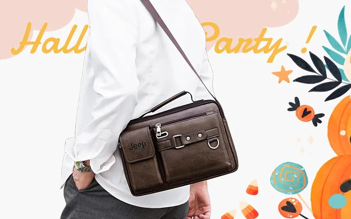 Men’s Split Leather Messenger Bag | حقيبة رجالية للكتف بتصميم عملي