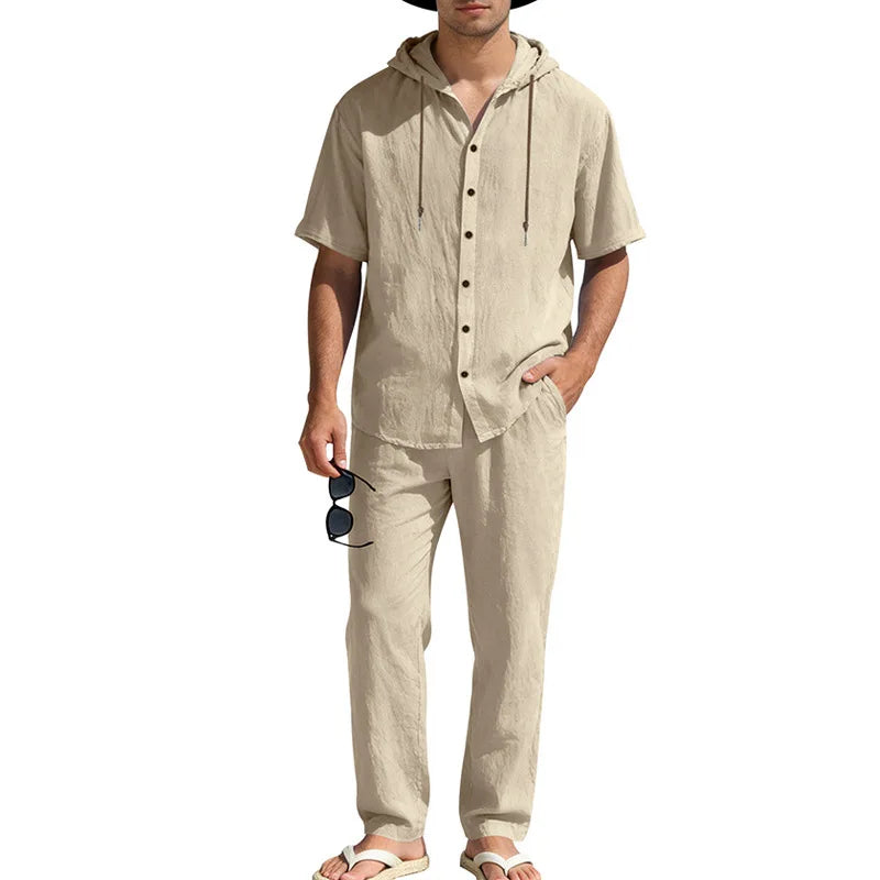 Men’s Linen Summer Set | Breathable Short Sleeve Shirt & Pants