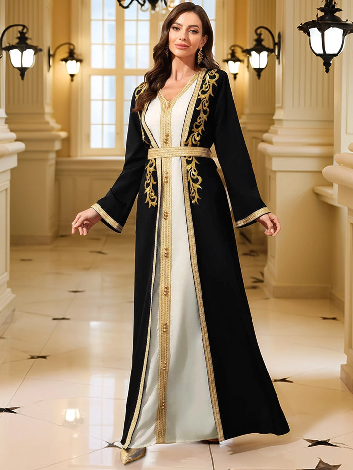 Women’s Open Abaya | Elegant Contrast Layered Modest Design
