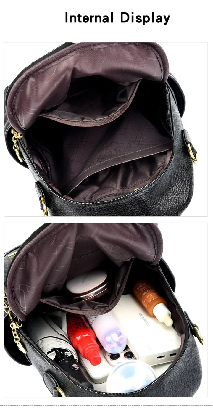 Women’s Leather-Look Travel Backpack | حقيبة ظهر نسائية أنيقة للسفر