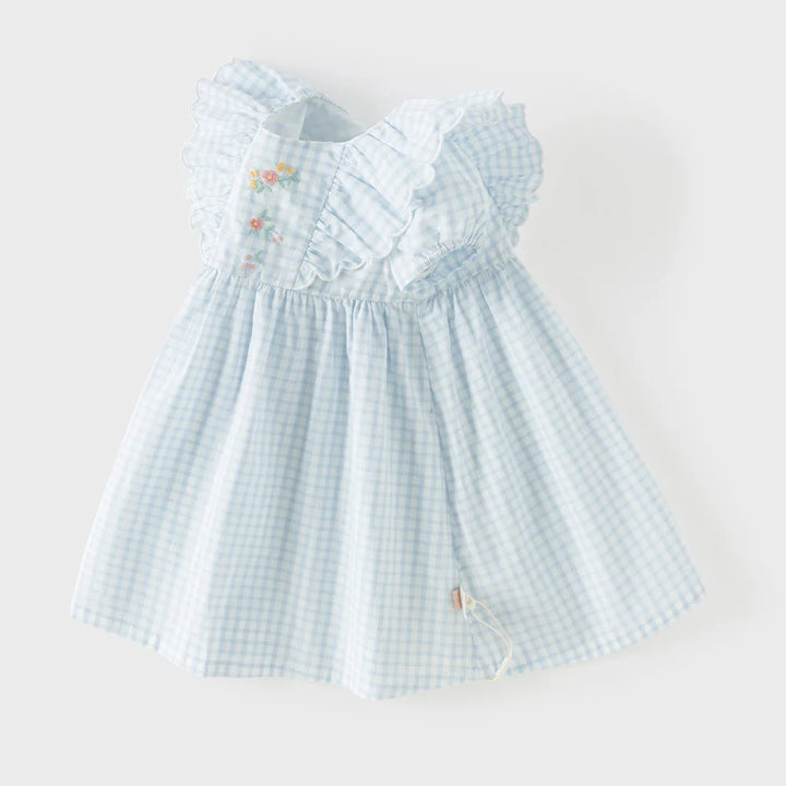 Girls Blue Plaid Cotton Dress