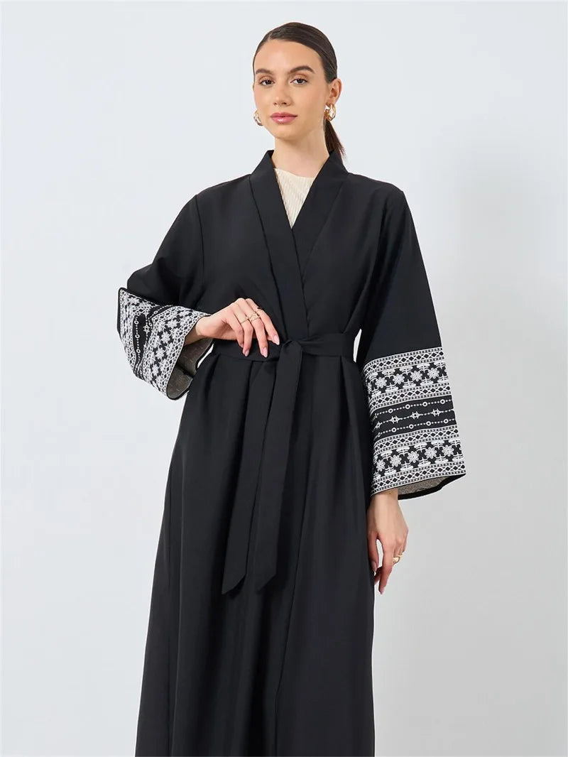 Women’s Open Abaya | Elegant Belted Cuff Detail Design