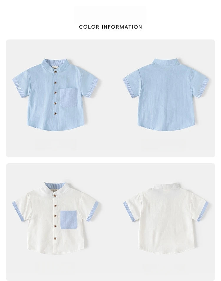 Boys’ 2T–6T Striped Mandarin Collar Shirt | قميص أطفال مخطط بياقة ماندارين لعمر ٢–٦ سنوات