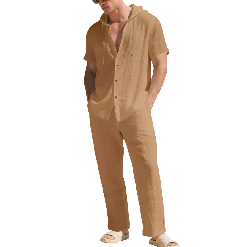 Men’s Linen Summer Set | Breathable Short Sleeve Shirt & Pants