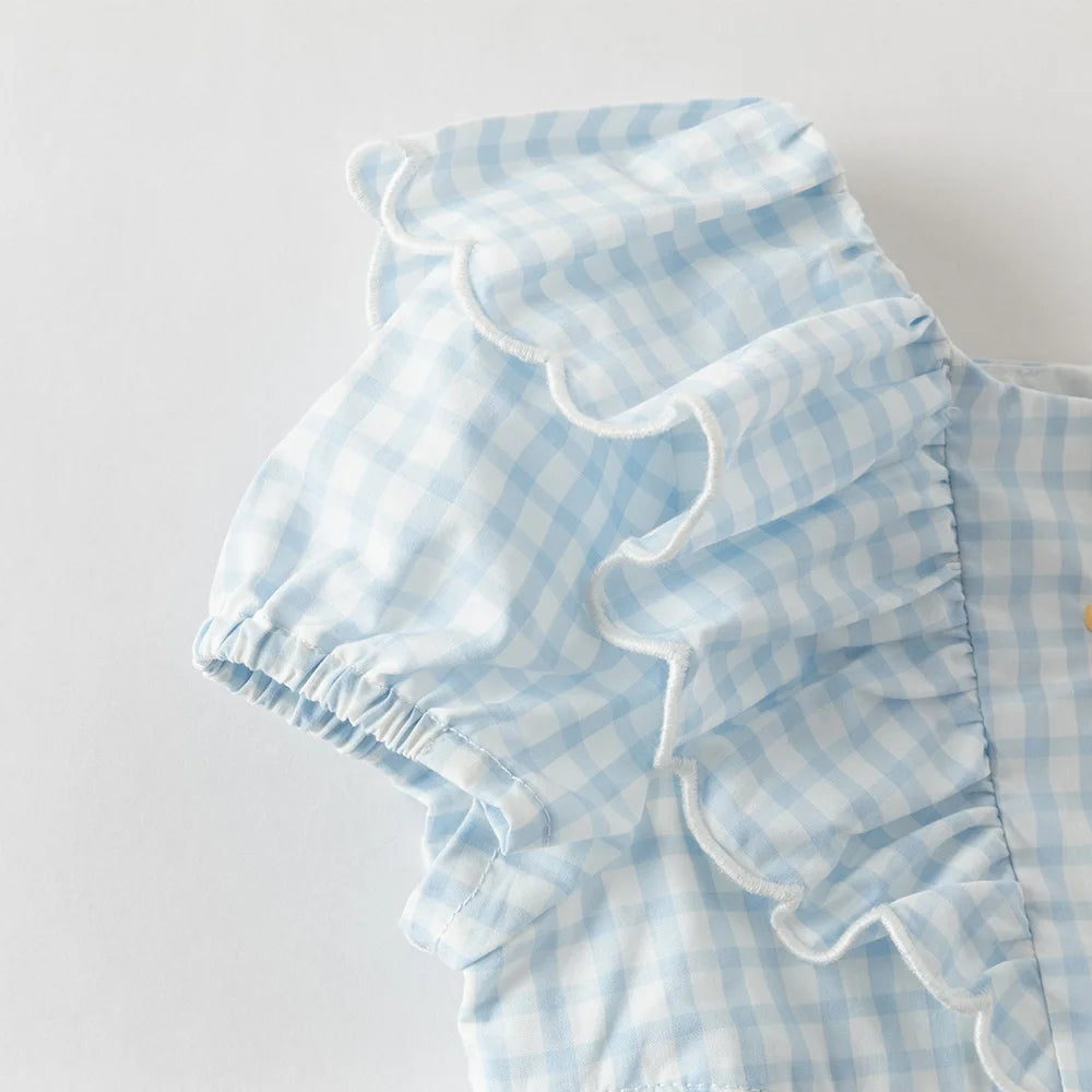 Girls Blue Plaid Cotton Dress