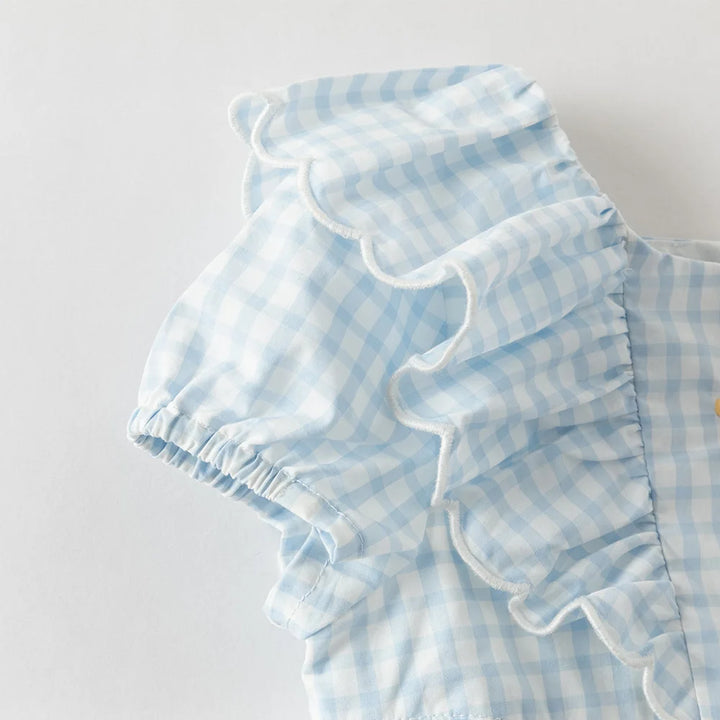 Girls Blue Plaid Cotton Dress