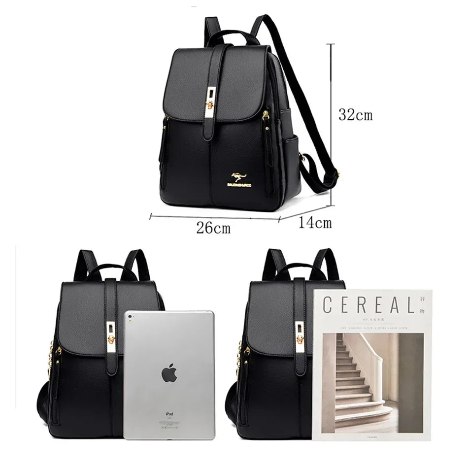 Women’s Vintage Leather-Look Backpack | حقيبة ظهر نسائية بطابع كلاسيكي