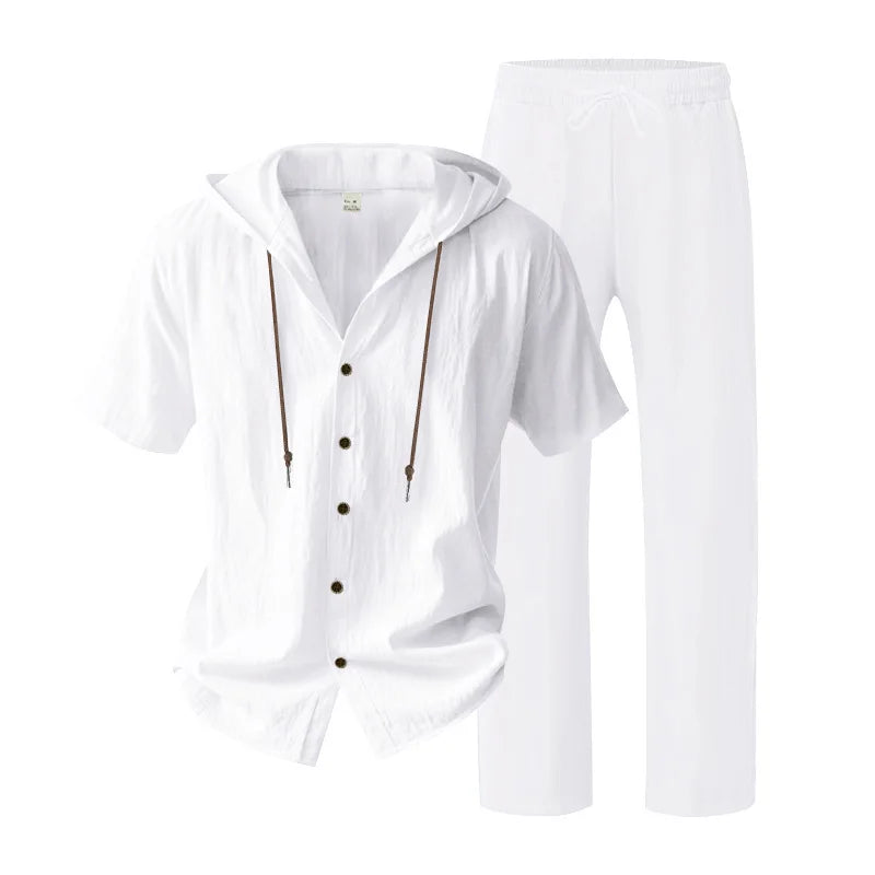 Men’s Linen Summer Set | Breathable Short Sleeve Shirt & Pants