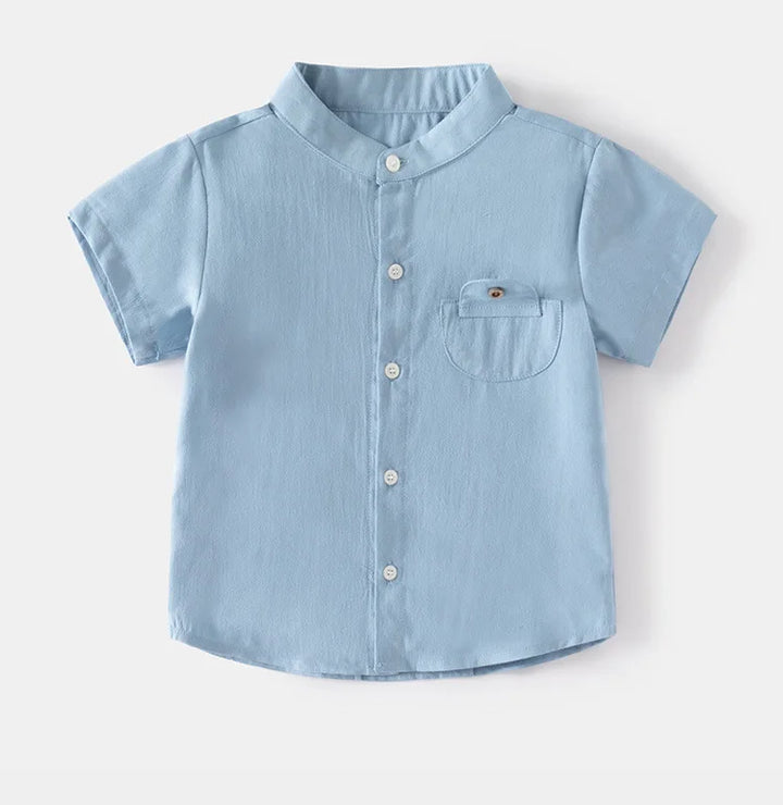 Boys’ Cotton Mandarin Collar Shirt 2–6 Years | قميص أولاد قطني بياقة ماندارين لعمر ٢–٦ سنوات